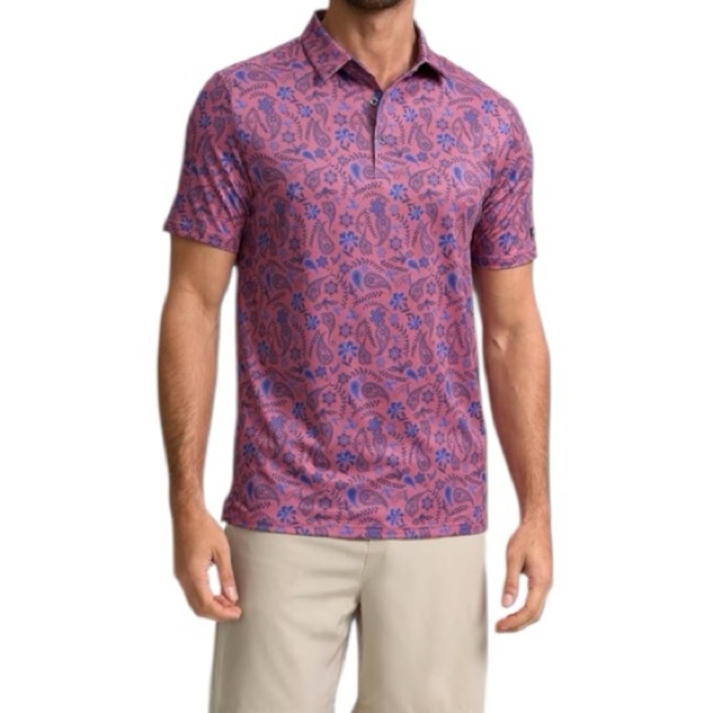Obla Mens floral paisley collared Golf Polo Shirt Short Sleeve Dry Fit outdoors